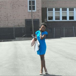 RETRO SZ M Blue Leslie Fay Mini Shift Dress